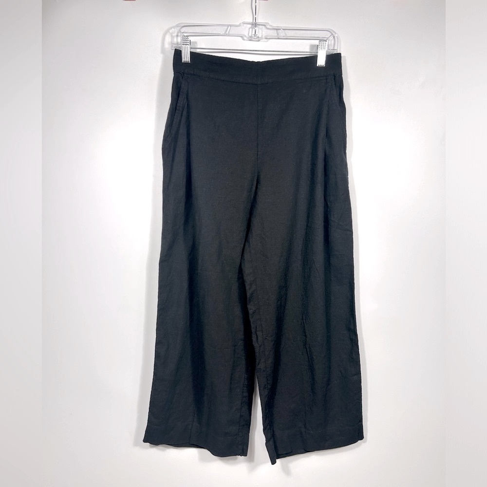 NEW Madewell Pul-On Linen Blend Wide-Leg Pant Size Black
